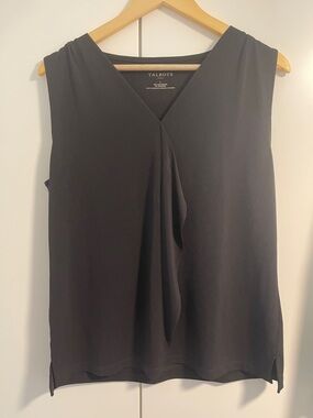 Talbots Black Sleeveless V-Neck Draped Front Top